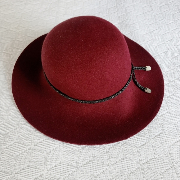 C.C Accessories - 100% wool burgundy hat wide brim boho